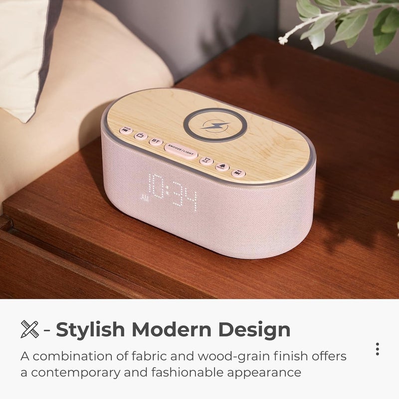 uscce Alarm Clock Bluetooth FM Radio: 10W Stereo Sound Speaker - Fast Wireless Charging for iPhone Samsung - Dimmable Clock Radio for Bedroom - Image 4